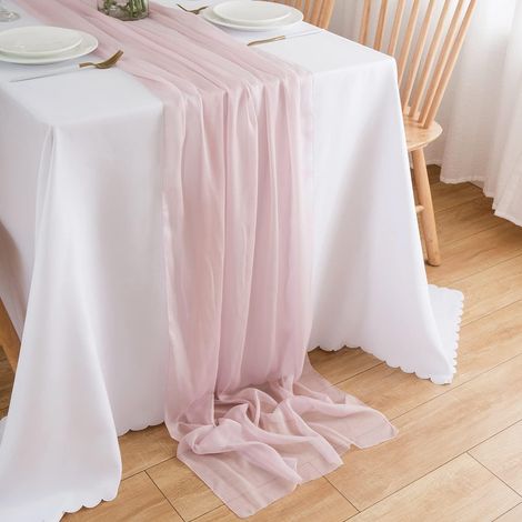 Chemin de Table en Mousseline de Soie Rose Poudré, 70 x 300 cm, Clair