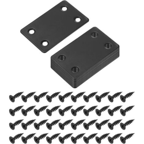 10 Set Plaque De Réparation Support Métallique Plat Équerre Droite Plaque De Fixation Pour Bois Avec Vis, Noir, 2.36"x1.5"