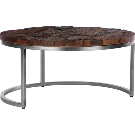 WOMO-DESIGN Couchtisch Surabaya Ø 70x35 cm, Rund, Unikat, handgefertigt, Massivholz, Akazienholz, Natur/Nickel-Finish, stabil & robust, Moderne Beistelltisch, Wohnzimmertisch Kaffeetische Sofatisch