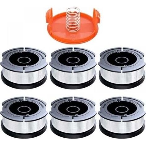 6 Pièces Bobine Fil Coupe Bordure Compatible avec Black et Decker, XU,Ø1,65mm avec 9m Fil Coupe Bordure,Contient ,1 Couvercle de Bobine de Rechange et 1 Ressort de Rechange (1/4)
