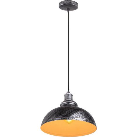 Suspension Luminaire Rétro Vintage Douille E27 Lustre D'Intérieur Abat-Jour En Métal Pour Bar, Grange, Café, Loft, Argent (1/5)