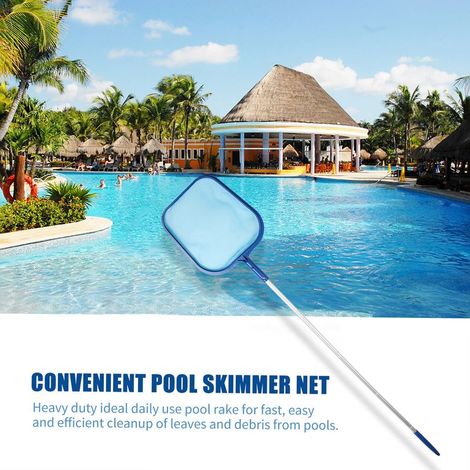 [Filet pour Skimmer de Piscine] [Nettoyeur de Piscine] avec Pôle télescopique 4 pieds et Cadre Aluminium léger 35x28cm Bleu pour Débris et Feuilles (1/5)