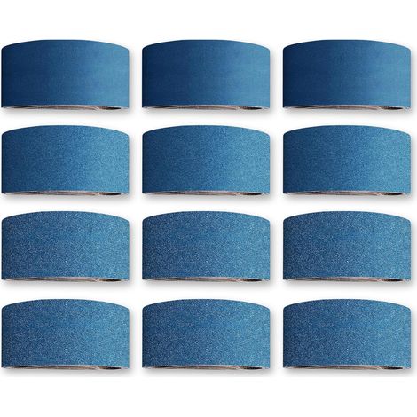 Lot de 12 bandes abrasives - 75 x 533 mm - Corindon de zircon - Grain 40/60/80/120 - Bandes abrasives pour ponceuse à bande - Pour poncer, limer, affûter et dérouiller (1/5)