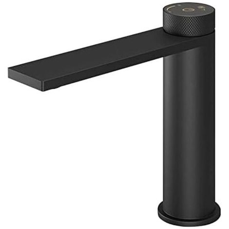 royaluxe -Robinet de salle de bain noir mat pour évier 1 trou, robinet de lavabo de salle de bain noir à poignée unique, robinet de lavabo de salle de bain moderne, robinet mitig chaud/froid en laiton (1/4)