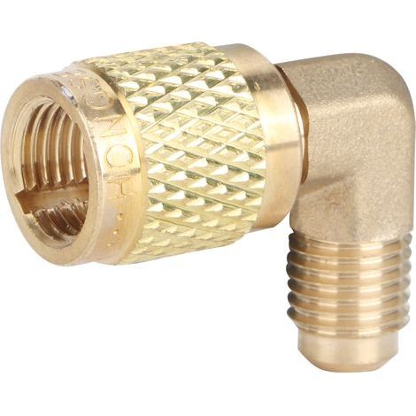 90° Copper Adapter Fitting for R410 Air Conditioning – 1/4″ Male Thread to 5/16″ Female Thread (1/3)