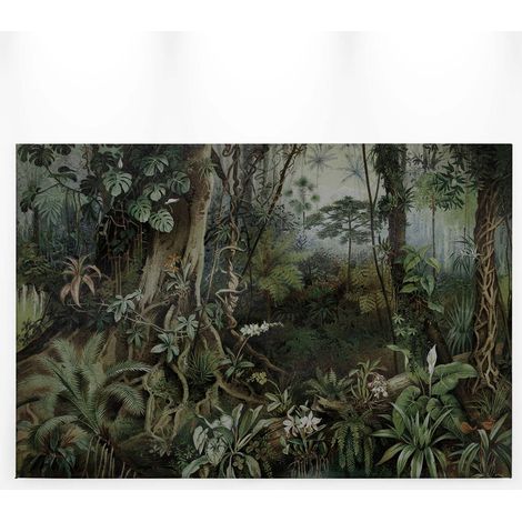 Tableau décoratif mural jungle noir et vert | Tableau forêt tropicale pour déco chambre & salon | Tableau sur toile exotique - 0,9 x 0,6 m (1/5)