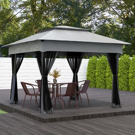Carpa Plegable Gazebo 3,3x3,3 m con 4 Paredes Laterales de Malla Anti-UV y Bolsa de Transporte Gris Claro (1/5)