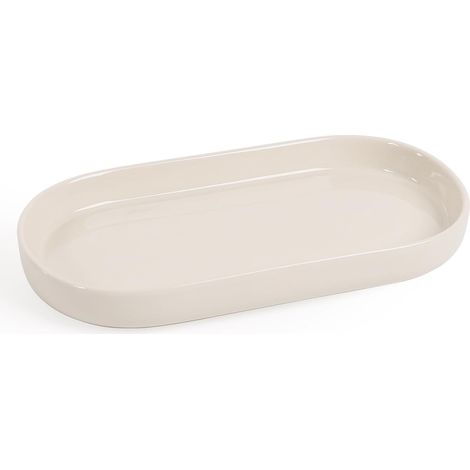 Plateau céramique ovale – blanc crème – petit format – lavabo/toilettes – décoration sobre et raffinée (1/5)