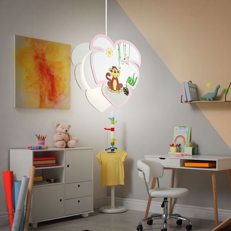 Lampada a sospensione a soffitto per ragazze, camera dei bambini, lampada a sospensione con motivo a scimmia in un set che include lampadine a LED