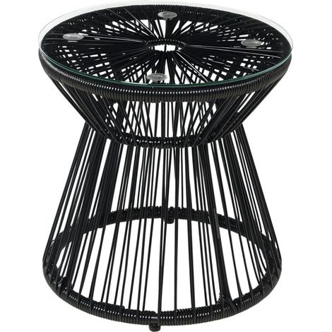 Table de jardin ronde en résine tressée imitation rotin table de bistrot métal plateau verre trempé Ø 40 x 42 cm noir