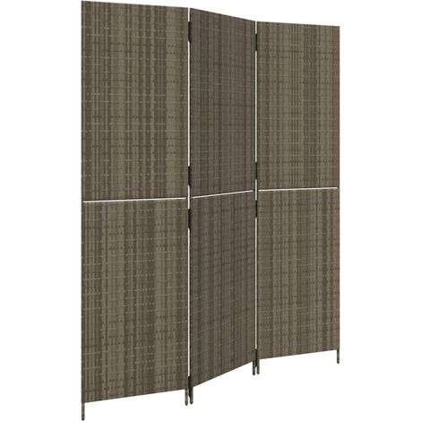 Room Divider 3 Panels Grey Poly Rattan vidaXL