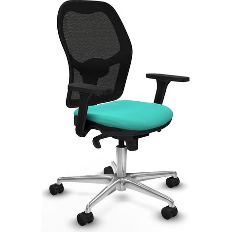 Jorquera sincro malla negra similpiel turquesa brazos 3D base aluminio ruedas 65mm nailon (1/5)