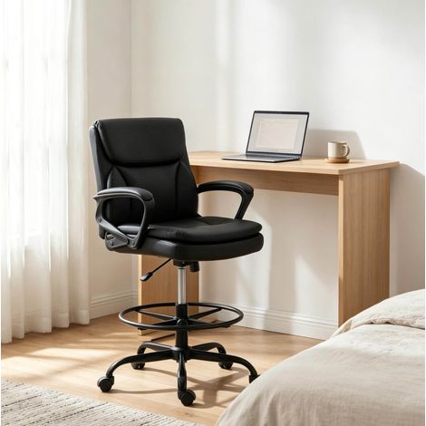 Ergonomischer Bürostuhl mit Fußstütze und Rollen, höhenverstellbar, schwarz HAVRYA (1/5)