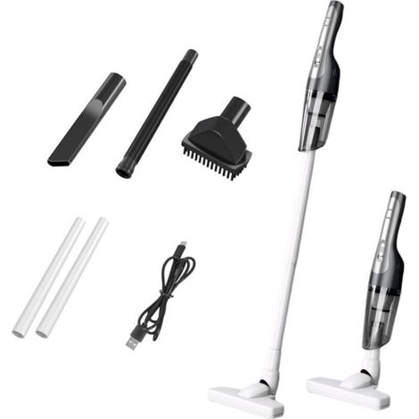 Aspirateur à main sans fil 120W, suction 12000Pa, filtre HEPA - design 2-en-1 pour auto et maison, avec 2 tuyaux rigides et brosse de sol.