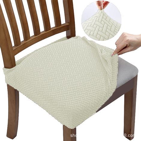(Avec les paillettes de dos) 4 pièces Stretch Jacquard housses de chaise à manger, amovible et lavable, beige