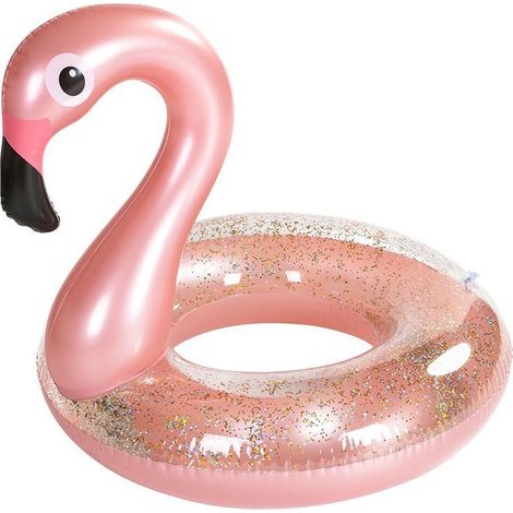 Bouée Flamant Rose 70 cm avec Paillettes – Design Rose Semi-Transparent, Extra Épaisse et Anti-fuite, pour Enfants et Adultes (1/5)