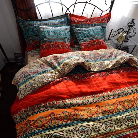 Bettwäsche-Set 220x240 cm, 100% Baumwolle, Boho-Muster, Wendbar, mit 2 Kissenbezügen