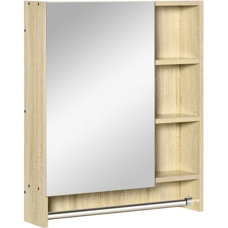 Furniture of bathroom wall with mirror, shelves adjustable and door-towels, design compact for washbasin or WC, 60 x 15 x 70 cm, oak (1/5)