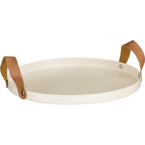 Mica Tablett Cadiz rund beige aus Eisen Ø 25 cm Dekorative Platte