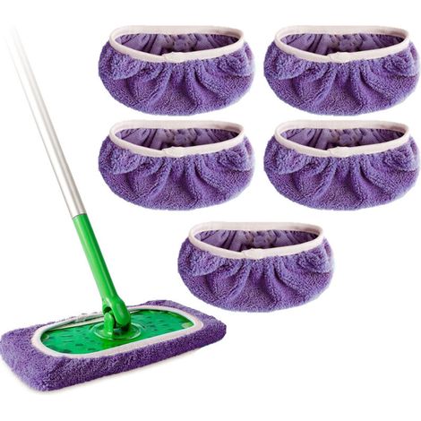 Salviette in pile corallo per mop Swiffer - Confezione da 5 - Viola, 25,4 x 11,5 cm (compatibili con i mop Swiffer) (1/4)
