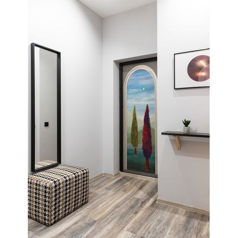 Grand Décor Panoramique Découpé, boiserie en trompe l'oeil avec vue sur la campagne italienne, 204 cm X 83 cm (1/5)