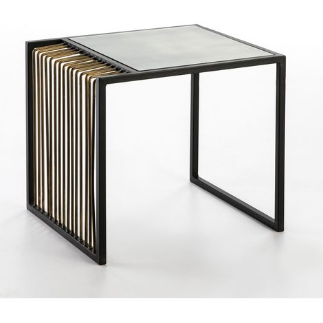 Beistelltisch 56X48X51 Alter Spiegel/Goldmetall/Schwarz (1/2)