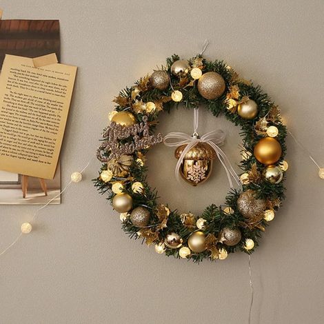 Sapin artificiel 16 pouces couronne de Noël pré-éclairée avec nœud rouge lumineux, décoration murale et cheminée, branches givrées, pommes de pin et baies, vert, pour porte et manteau, paquet de 1 (1/5)