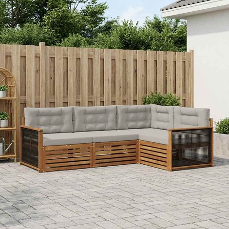 vidaXL Outdoor-Sofagarnitur mit Kissen 4 pcs Natürlich und Hellgrau (1/5)