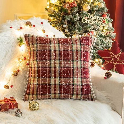 Housse De Coussin Noel - 45 X 45 Cm - Polyester Rouge - Decoration Interieure Fete - 1 Piece (1/5)
