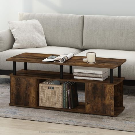 Table Basse, Table Basse rectangulaire Moderne avec étagère Ouverte, Table d'appoint avec Rangement latéral, pour Salon, Chambre, Bureau, pin ambré (1/5)