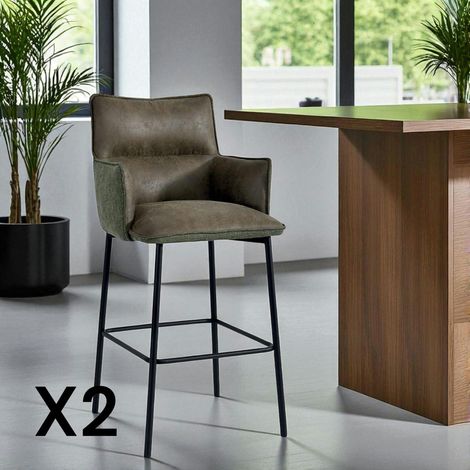 Tabouret bar bi-matière vert avec dossier (lot de 2) KERALA (1/5)
