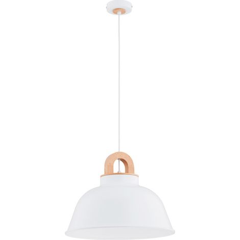 Alfa VAYPER Scandinavian Pendant Ceiling Lamp, White Metal Shade with Light Wood Accent, 40cm, Height 90cm, 1xE27 Max 15W, Dimmable with Dimmable Bulb, for Living Room & Dining