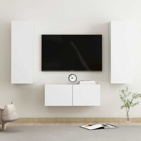 Ensemble de meubles TV 3 pcs Blanc Bois d'ingénierie (1/5)