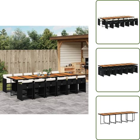 Cuscini da pranzo - vidaXL Set da Pranzo da Giardino 13pz con Cuscini Nero in Polyrattan - Rattan PE