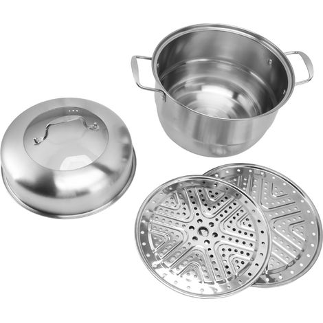 Marmite à vapeur en acier inoxydable avec poignées des deux côtés, marmite à vapeur multicouche épaisse, casserole avec couvercle en verre trempé, 2 étages (1/5)