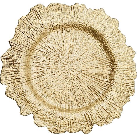 Assiette de présentation dorée Assiette Ronde décorative en Plastique à Bord festonné 33 cm Assiette de Service pour Mariages Anniversaires fêtes et décoration de Table (1/5)