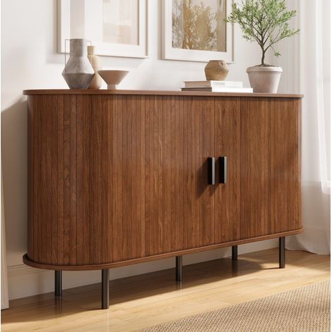 Sideboard 140 x 40 x 75 cm mit 2 Schiebetüren, 4 Fächern, Walnuss OKMYHOME (1/5)