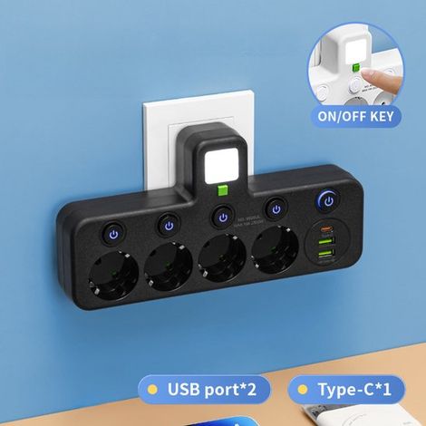 Regleta inteligente con USB-C y luz nocturna - 4 enchufes - Blanca (1/5)