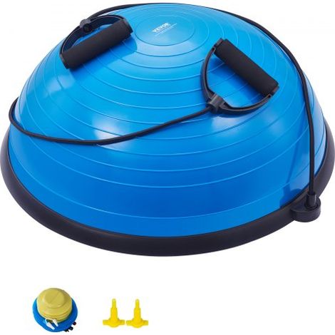 Halb-Gymnastikball-Trainer, 584 mm Balance Ball Trainer, 300 kg Tragkraft Stabilitätsball, Yoga-Ball mit Widerstandsbändern und Fußpumpe, Kraft-Fitnessball für das Heim-Fitnessstudio, Blau (1/5)