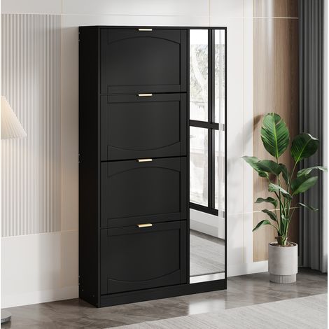 schrank aufbewahrung spiegel mit 80x24x147 schwarz OKMYHOME (1/5)