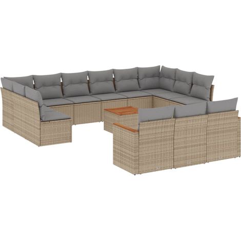 Salon de jardin et coussins 14 pcs mélange beige résine tressée (1/5)