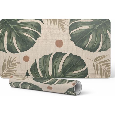 Alfombrilla antideslizante para rat贸n y teclado con dise帽o de hojas tropicales, 100x50 cm.
