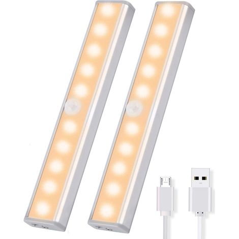 Lampe De Placard Avec Détecteur De Mouvement - LED Sans Fil - Blanc Chaud - 2 Pièces - Batterie Lithium Intégrée - Autonomie 3 Heures (1/5)