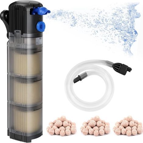 Filtre Intérieur Aquarium Réglable 3 en 1 Pompe Aquarium pour 100-300l Aquarium d'eau Douce ou d'eau Salée 1500L/H 25W (1/5)