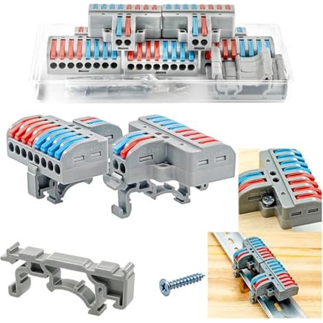 Bornier à serre-câbles 14 AWG 2,5 mm², lot de 5 connecteurs rapides 2 à 8 - Montage sur rail ou vis (1/5)
