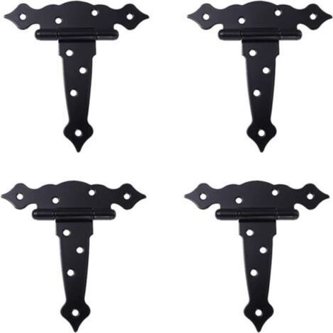 Set of 4 Black 5-inch T-Hinges for Wooden Doors Smooth Iron Strap Hinges House Door Parts for Sheds, Gates and Shutters Sturdy Accessory (1/5)
