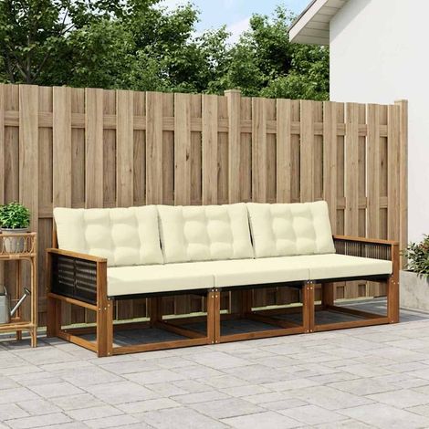 vidaXL Outdoor-Sofagarnitur mit Kissen 3 pcs Natur und Creme (1/5)