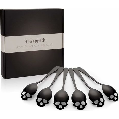 Halloween Table Decoration Stainless Steel Skull Spoon (Black) 6 Pieces (1/5)
