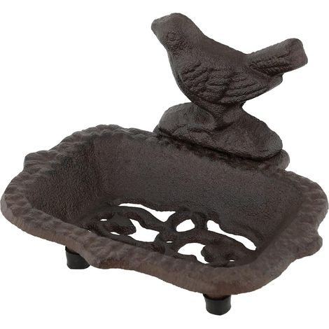 Porte-savon robuste en fonte, style vintage, orné d'oiseaux, pour lavabo ou douche. Porte-savon antique, style rétro, avec égouttoir, idéal pour la salle de bain et la douche. (1/4)