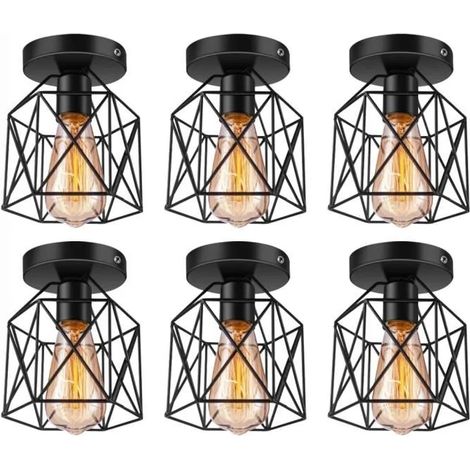 U-DO 6Pcs Plafonnier Carré en Métal Noir design Rétro Nordique (1/4)